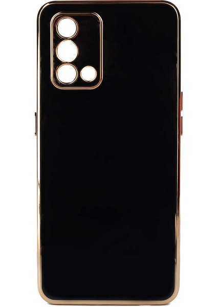 Oppo A74 4g Kılıf Parlak Kenarlı Altın Işlemeli Kamera Korumalı Kapak (Bark)