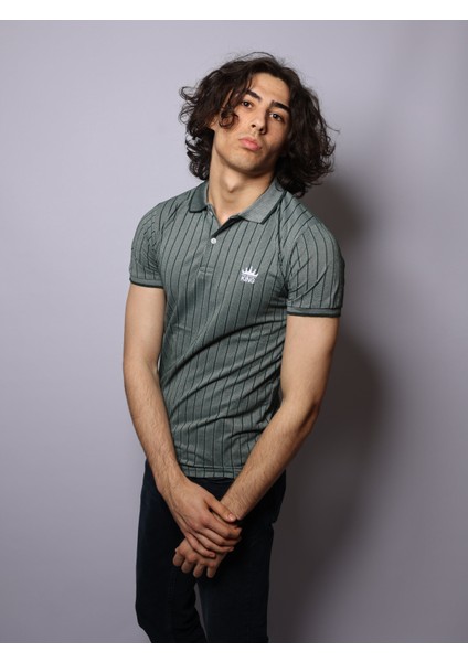 Koyu Yeşil Renk Cizgili Hafif Likralı Polo Yaka T-Shirt fiyatları