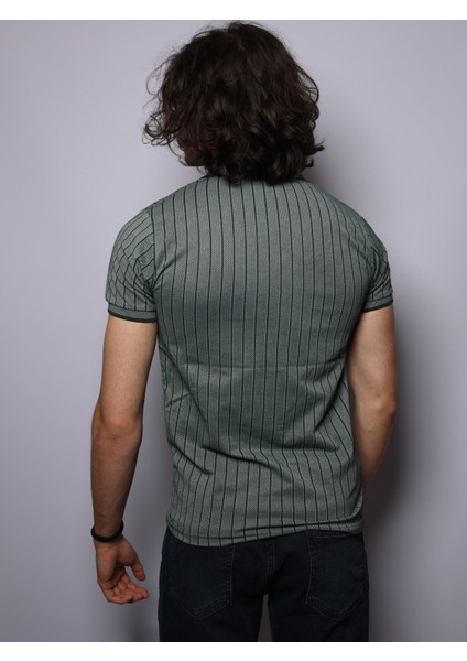 Koyu Yeşil Renk Cizgili Hafif Likralı Polo Yaka T-Shirt fırsatları