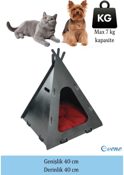 Büyük Kedi Evi Dekoratif Ahşap Dayanıklı Siyah Renk 40X40 cm Kedi Yatağı Çadır Model fiyatları