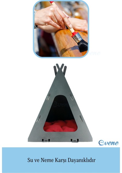 Büyük Kedi Evi Dekoratif Ahşap Dayanıklı Siyah Renk 40X40 cm Kedi Yatağı Çadır Model indirimleri