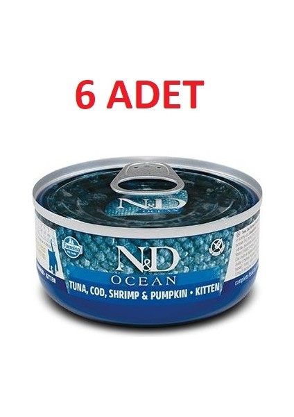 Ocean Ton Balığı Morina, Karidesli, Balkabaklı Yavru Kedi Konservesi Pumpkin 70 gr x 6 Adet