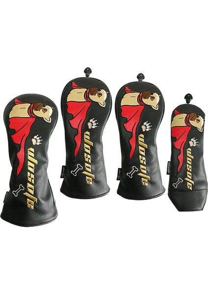 4x Pu Golf Kulübü Baş Kapakları Set Golf Ahşap Headcover Koruyucu Kollu Koruma Köpek Siyah (Yurt Dışından) fiyatları