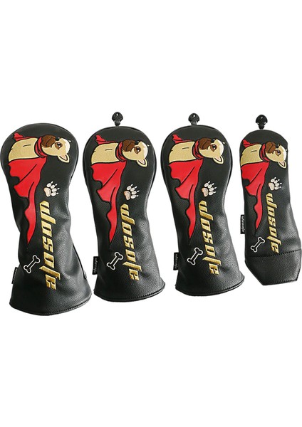 4x Pu Golf Kulübü Baş Kapakları Set Golf Ahşap Headcover Koruyucu Kollu Koruma Köpek Siyah (Yurt Dışından) fırsatları