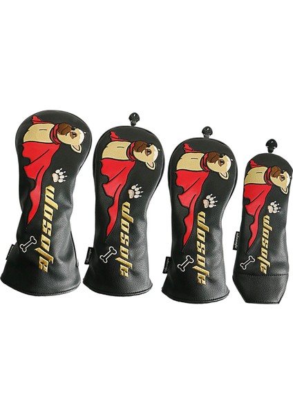 4x Pu Golf Kulübü Baş Kapakları Set Golf Ahşap Headcover Koruyucu Kollu Koruma Köpek Siyah (Yurt Dışından) indirimleri