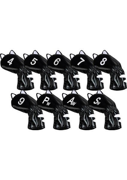 Su Geçirmez Golf Kulübü Kafa, Açık Hava Spor Seyahati Putter Işaret Headcover 9pcs Demir Siyah Kapsar (Yurt Dışından)