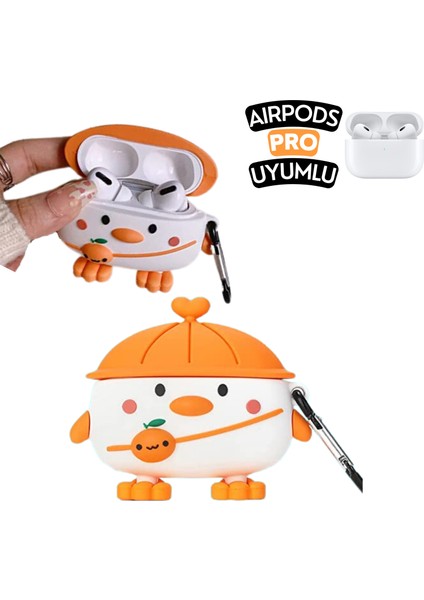 Airpods Pro Uyumlu Şirin Tavuk Figürlü Sevimli Kopçalı Koruyucu Silikon Kılıf