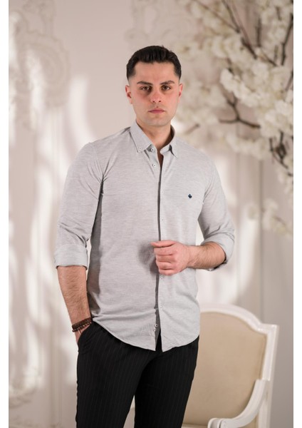 Regular Fit Likralı Pamuklu Yaka Düğmeli Erkek Gömlek modelleri