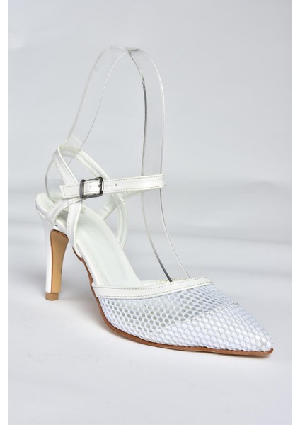 P372441315 Beyaz File Detaylı Topuklu Kadın Ayakkabı indirimleri