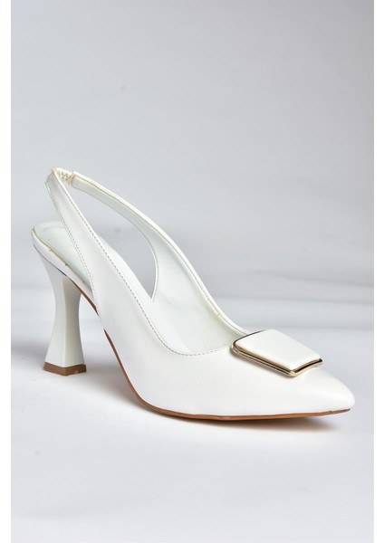 P250148209 Beyaz Tokalı Kalın Topuklu Kadın Ayakkabı indirimleri