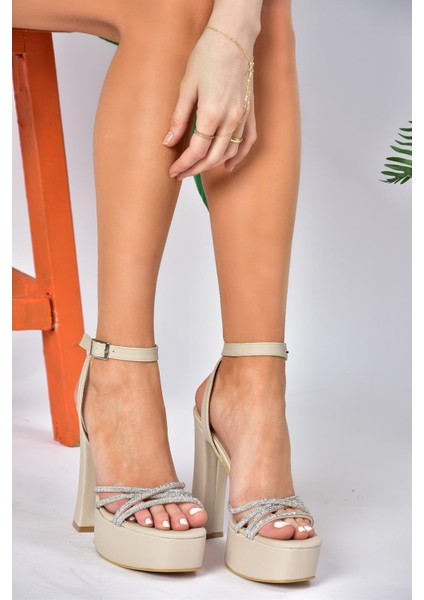 P404560404 Bej Kumaş Platform Topuklu Kadın Abiye Ayakkabı fiyatları