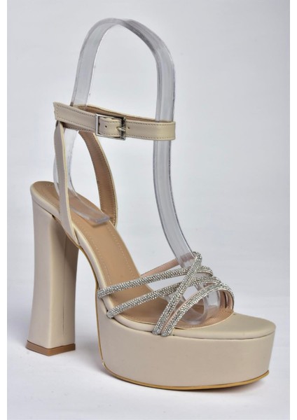 P404560404 Bej Kumaş Platform Topuklu Kadın Abiye Ayakkabı indirimleri