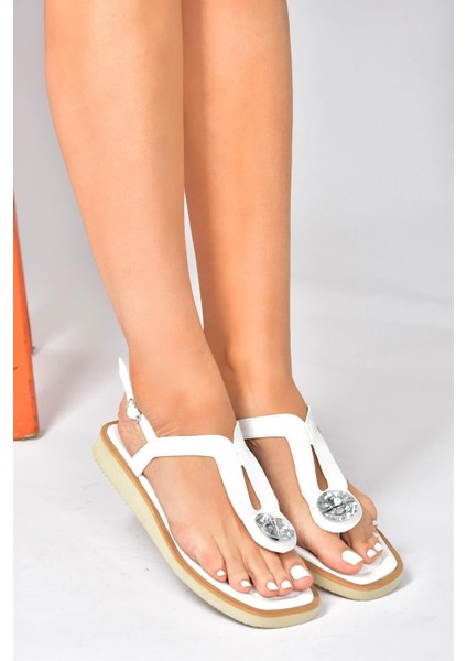 Beyaz Taşlı Parmak Arası Günlük Kadın Sandalet P252055009 fiyatları