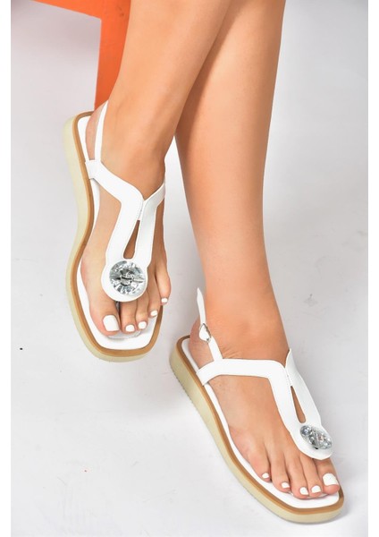 Beyaz Taşlı Parmak Arası Günlük Kadın Sandalet P252055009 modelleri