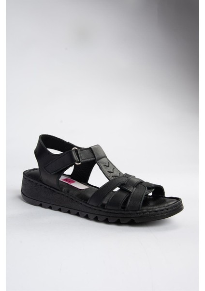 P555030303 Siyah Deri Günlük Kadın Sandalet indirimleri