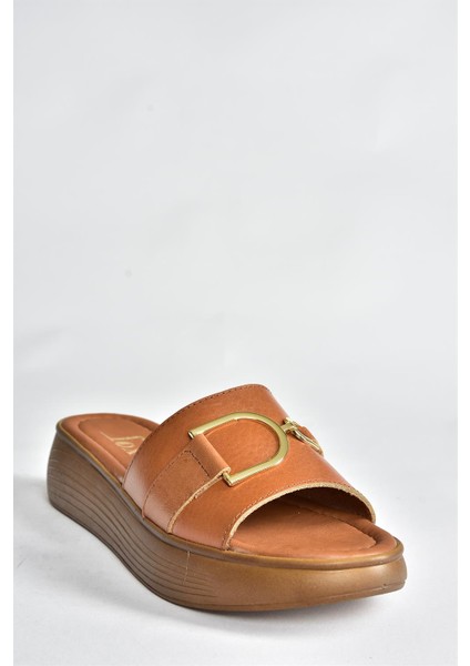 Taba Hakiki Deri Yüksek Tabanlı Günlük Kadın Terlik P291049403 indirimleri