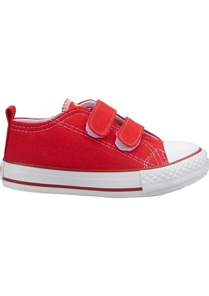 Unisex Çocuk Keten Kısa Convers Modeli Cırtlı Sneaker Spor Ayakkabı Kırmızı (26-30)