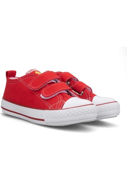 Unisex Çocuk Keten Kısa Convers Modeli Cırtlı Sneaker Spor Ayakkabı Kırmızı (26-30)