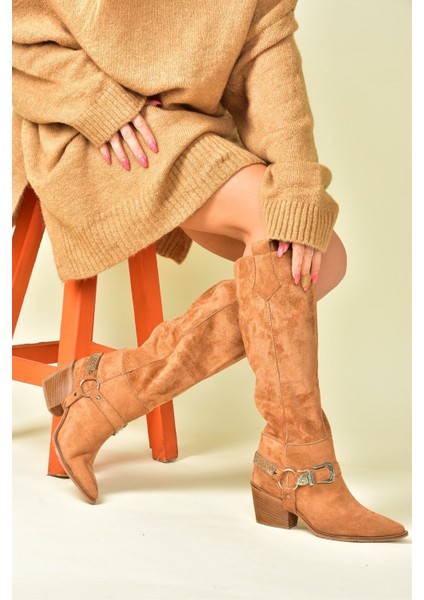 Taba Süet Alçak Topuklu Kovboy Model Çizme N882880702 modelleri