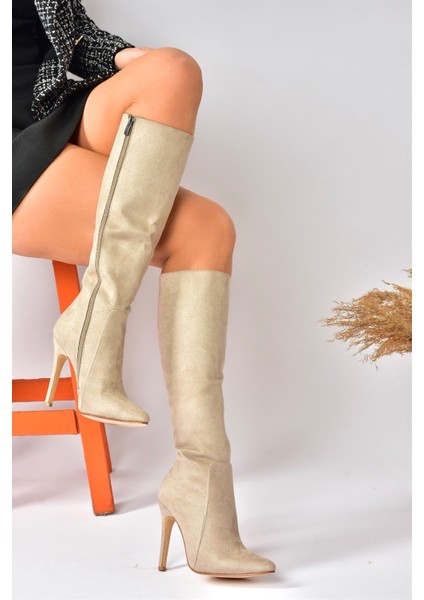 Bej Süet Ince Topuklu Sivri Burun Kadın Çizme N372530102 fiyatları