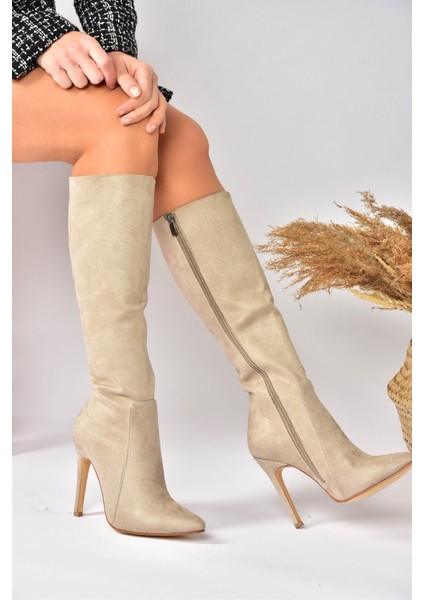 Bej Süet Ince Topuklu Sivri Burun Kadın Çizme N372530102 fırsatları