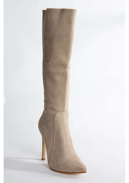 Bej Süet Ince Topuklu Sivri Burun Kadın Çizme N372530102 indirimleri