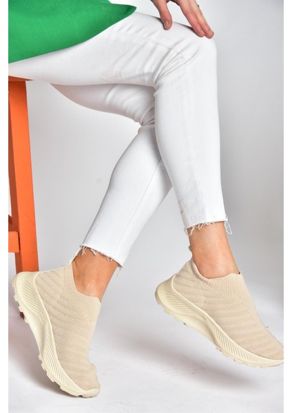 P239503304 Bej Triko Kumaş Kadın Spor Ayakkabı Sneakers