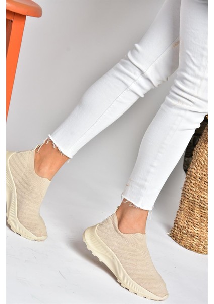 P239503304 Bej Triko Kumaş Kadın Spor Ayakkabı Sneakers modelleri