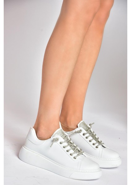 P602001709 Beyaz Taşlı Bağcıklı Kadın Spor Ayakkabı Sneakers fiyatları