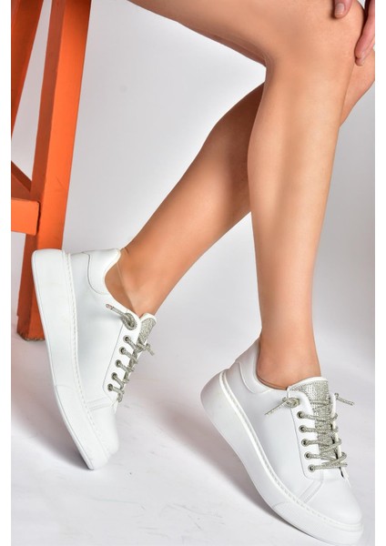 P602001709 Beyaz Taşlı Bağcıklı Kadın Spor Ayakkabı Sneakers modelleri