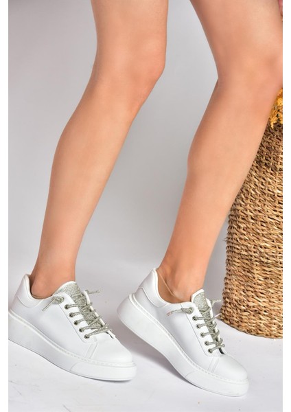 P602001709 Beyaz Taşlı Bağcıklı Kadın Spor Ayakkabı Sneakers fırsatları