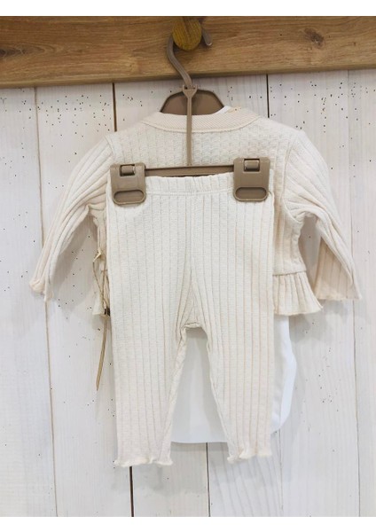 3'lü Kaşkorse Çiçek Işleme Desenli Bebek Kaşkorse Hırka Pantolon Çıtçıtlı Zıbın Takım fırsatları