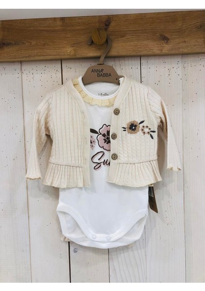 3'lü Kaşkorse Çiçek Işleme Desenli Bebek Kaşkorse Hırka Pantolon Çıtçıtlı Zıbın Takım indirimleri