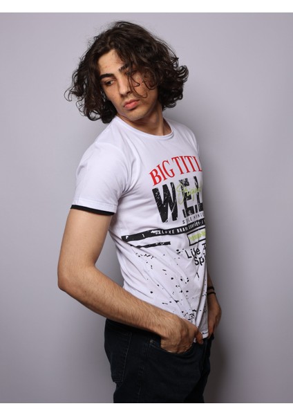 Beyaz Renk Hafif Likralı Bisiklet Yaka T-Shirt modelleri