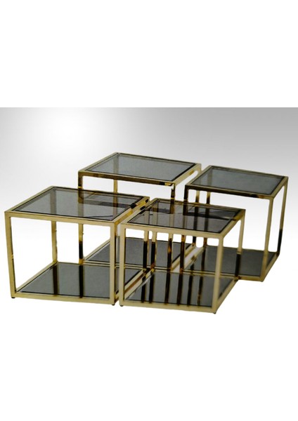 Zigon Orta Sehpa Ogem Kare Takım Metal Gold Kaplama Temper Kırılmaz Cam Füme Itinalı Paket Karge El Yapımı fiyatları
