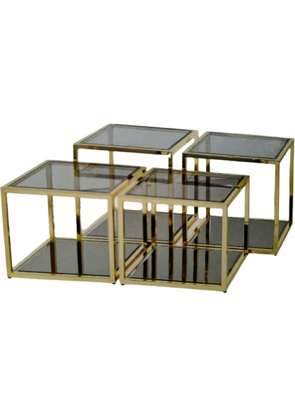 Zigon Orta Sehpa Ogem Kare Takım Metal Gold Kaplama Temper Kırılmaz Cam Füme Itinalı Paket Karge El Yapımı modelleri