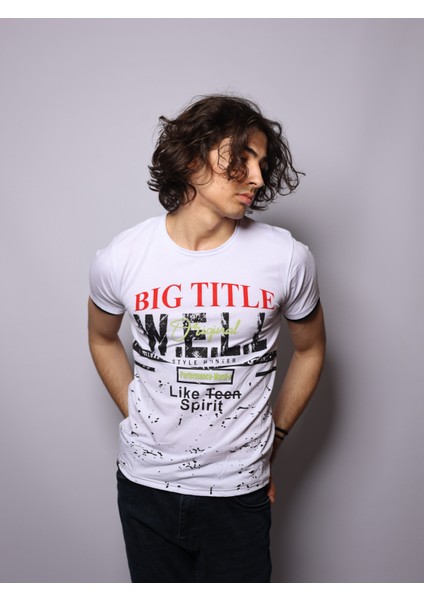 Beyaz Renk Hafif Likralı Bisiklet Yaka T-Shirt