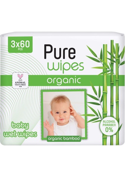 Wipes Islak Havlu Mendil 60 Yaprak Organic Bambu (6'lı Set) 360 Yaprak (2 Paket x 3)