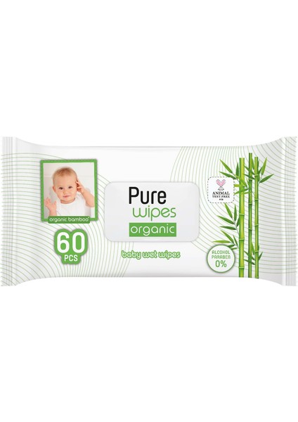 Wipes Islak Havlu Mendil 60 Yaprak Organic Bambu (6'lı Set) 360 Yaprak (2 Paket x 3)