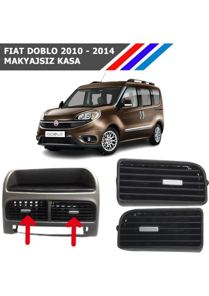 Nvr - Fiat Doblo Orta Sol ve Sağ Havalandırma Izgarası Gri Düğmeli Takım 2010 - 2014