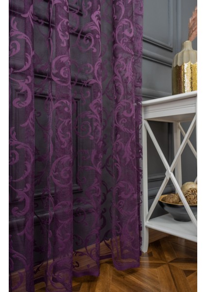 Taç Şal Desen Kullanıma Hazır 1/2 Seyrek Pile Tül Perde Tek Kanat - Mor 100 x 260 cm fiyatları