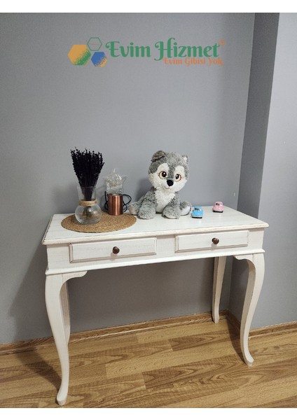 120 cm Çekmeceli Beyaz Eskitme Dresuar Makyaj Masası