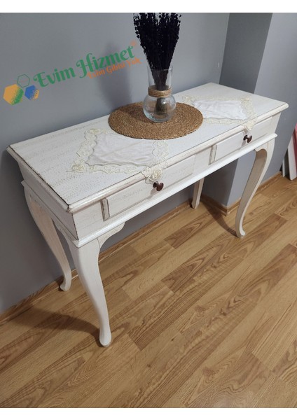 120 cm Çekmeceli Beyaz Eskitme Dresuar Makyaj Masası modelleri