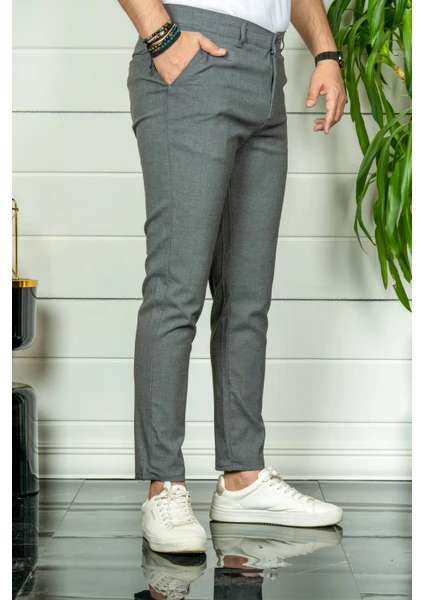 Erkek Füme Slim Fit Kumaş Pantolon