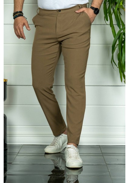 Erkek Kahverengi Slim Fit Kumaş Pantolon