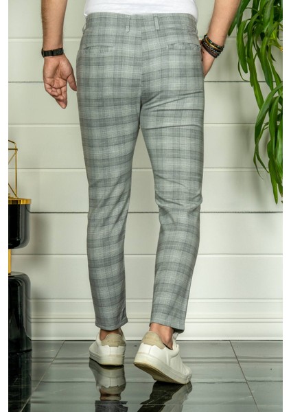 Erkek Gri Slim Fit Ekoseli Kumaş Pantolon fırsatları