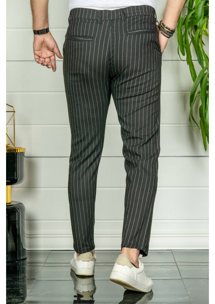 Erkek Siyah Slim Fit Çizgili Kumaş Pantolon modelleri