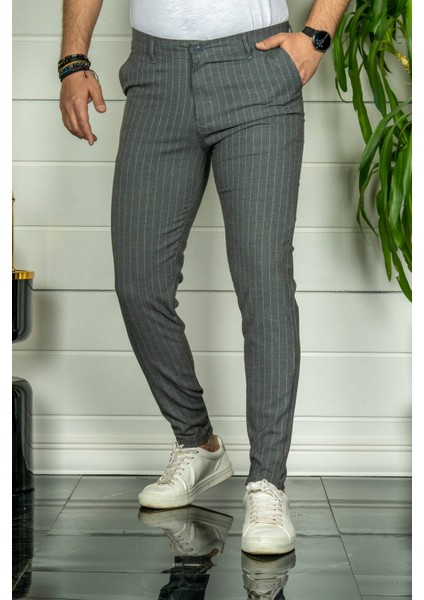 Erkek Füme Slim Fit Çizgili Kumaş Pantolon fiyatları