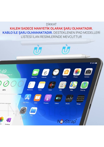 Apple iPad Air 4/5 10.9 Uyumlu Kalem Pencil Manyetik Eşleşme Şarj Avuç İçi Reddi 2 Adet Uç