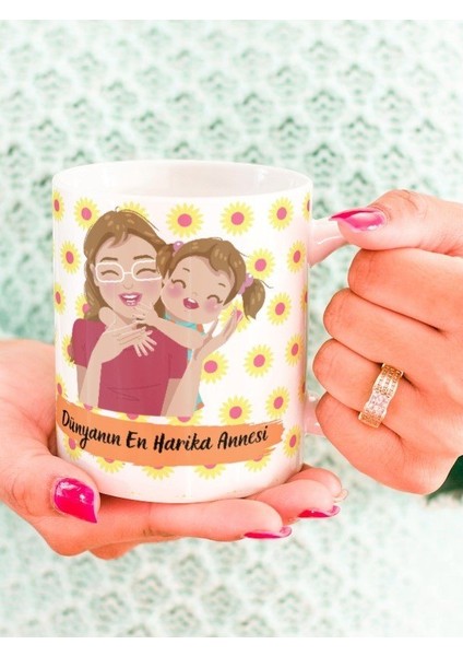 Anne Temalı Yazılı Özel Tasarım Tam Tur Baskılı Kupa Bardak Hediye Çay-Kahve Bardağı Anneler Günü